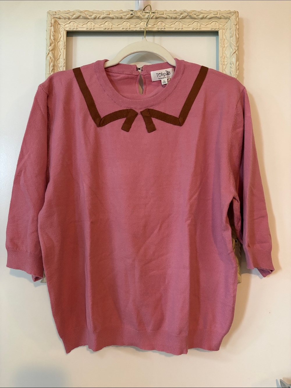 TULIP B | Pink Knit Sweater with Brown Bow Detail - Picture 4 of 15